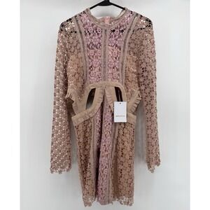 Self-Portrait Women's Lace Cutout Dress Pink Long Sleeve Size US 6 UK 10 NWT